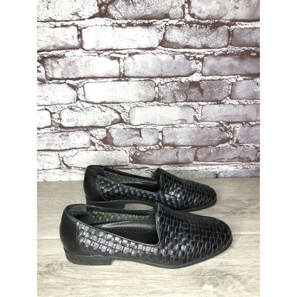 BASS Regina Black Leather Weaves Woven Basket weave Loafers Women Sz 10M US/41EU - Picture 4 of 16